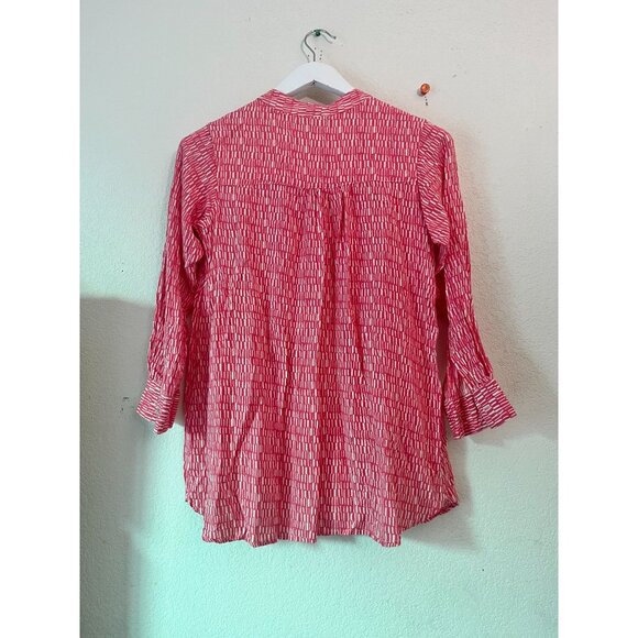 Rockflowerpaper Womens Red White Print Button-Up Tunic Top Small Lightweight - Picture 4 of 10